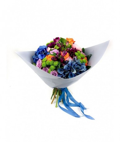 round colourful posy in vivid happy style