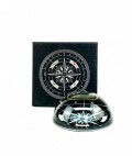 Glass paperweight with compass - office gift