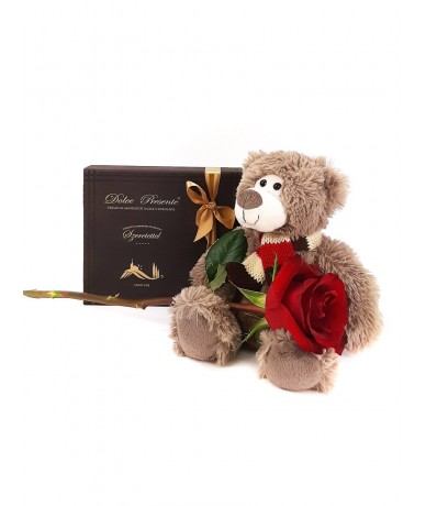 Rose wit teddy bear and chocolate