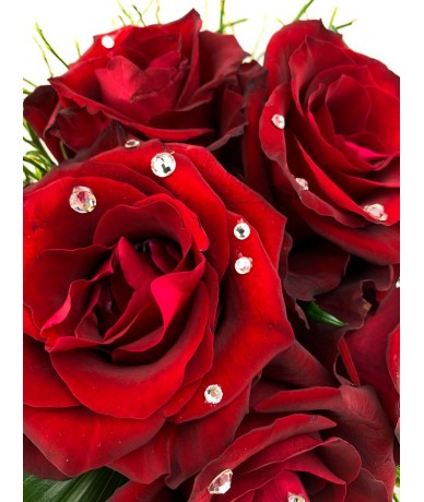5 red roses with Swarovski crystals