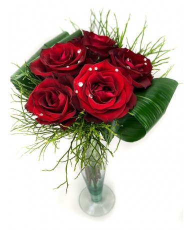 5 szál vörös rózsa Swarovski kristállyal élesítve