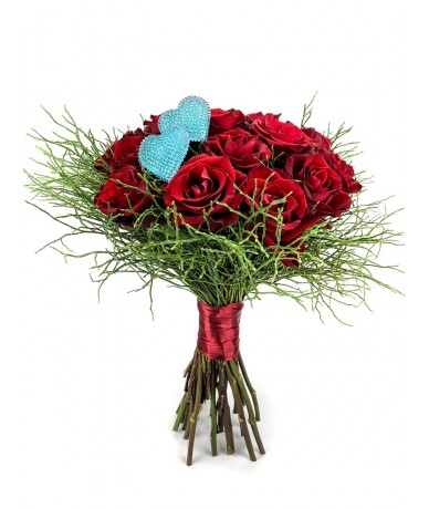 You and I red rose bouquet from red roses and with blue hearts
