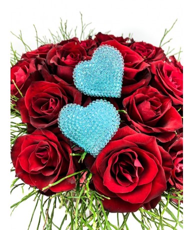 You and I red rose bouquet from red roses and with blue hearts