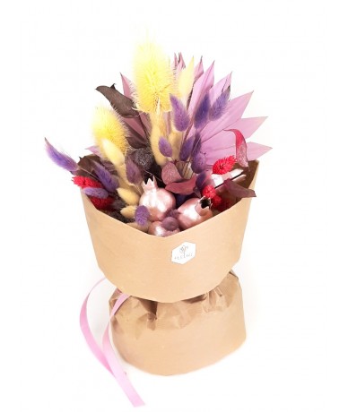 Lovely dried flower bouquet from pink and purple elements